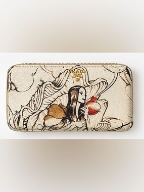 PRADA X JAMES JEAN Cervo Lux Fairy Print Zip Around Wallet rare